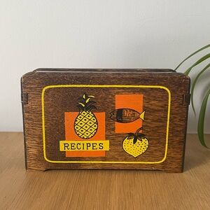 Vintage Mid-Century Wooden Recipe Card Holder Box
